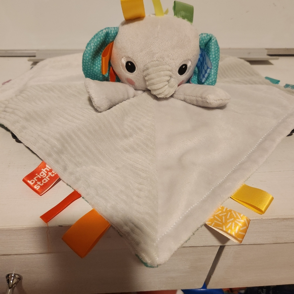 Bright Starts gray elephant Cuddle and tags lovey.